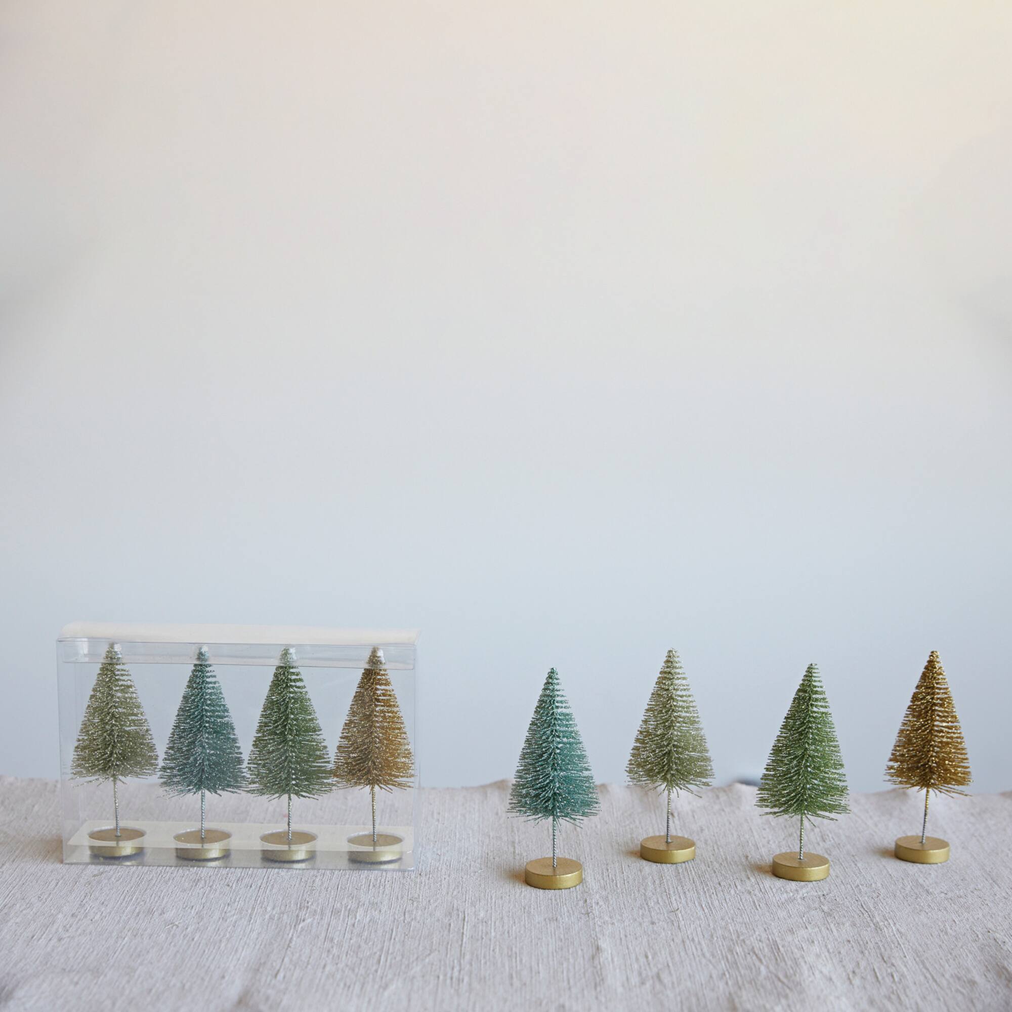 Hello Honey® 6" Metallic Plastic Bottle Brush Tree Set with Wood Bases